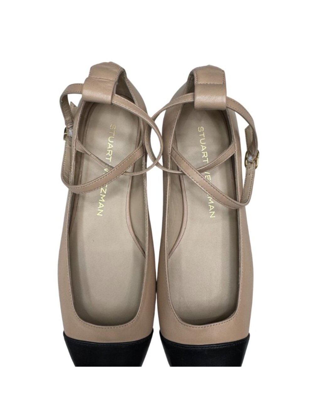 Stuart Weitzman  Eden Strap Flat Women's Tan/Black Cap Toe Shoes Sz 7B WORN ONCE - Picture 8 of 10